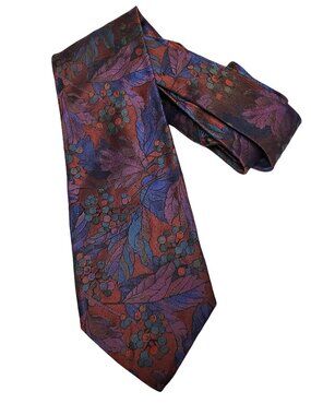Moschino Vintage Grape Berry Leaf Silk Tie